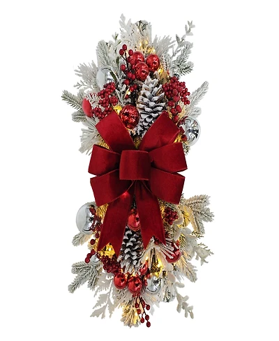 Puleo 28" Pre-Lit Adorned Flocked Artificial Banister Swag