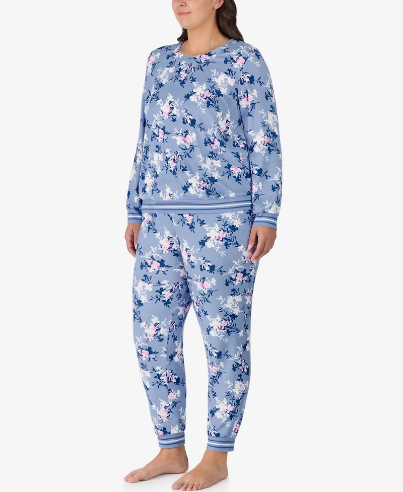 Ellen Tracy Plus 2-Piece Long Sleeve Top and Pants Pajama Set