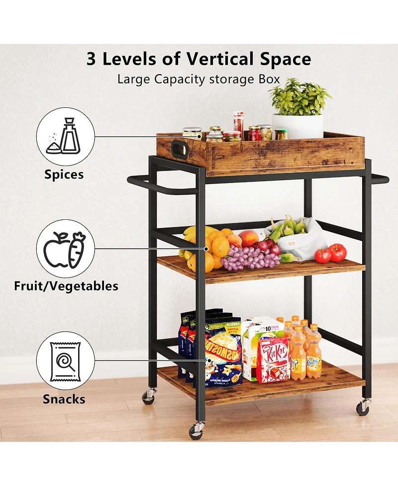 Sugift 3-Tier Kitchen Cart Rolling Bar Cart Microwave Stand