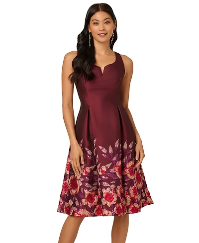 Adrianna Papell Women's Notch Scoop Neck Midi Dress