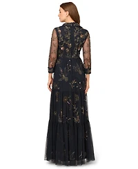 Adrianna Papell Women's Beaded Long Sleeve Maxi Dress