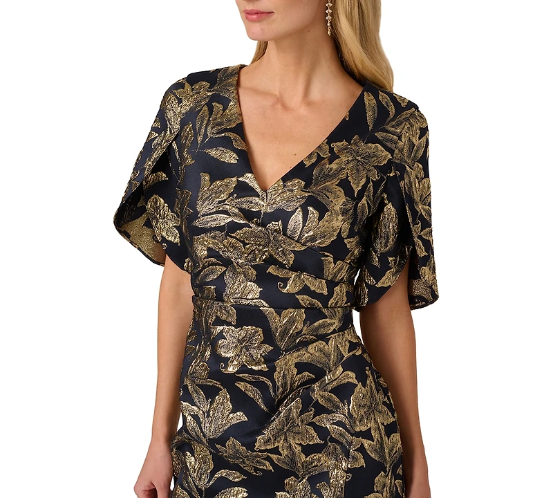 Adrianna Papell Women's Stretch Jacquard V-Neck Short Dress