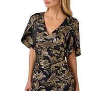 Adrianna Papell Women's Stretch Jacquard V-Neck Short Dress