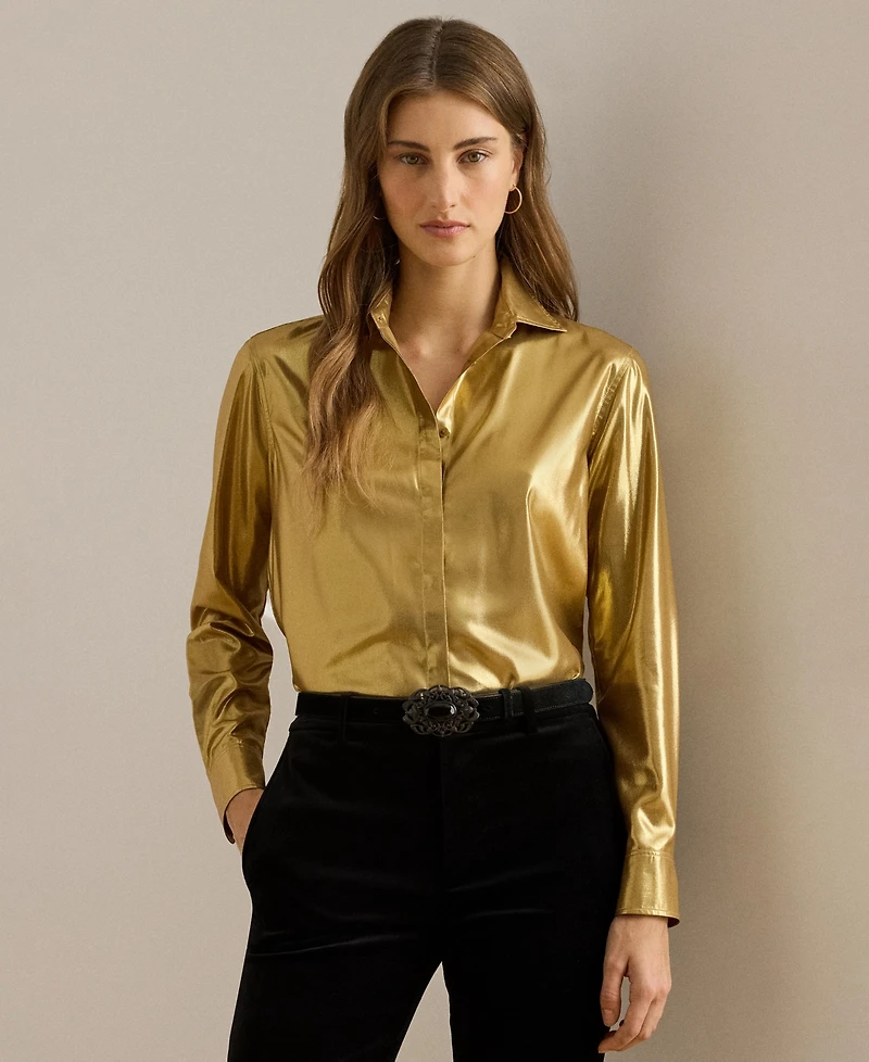 Lauren Ralph Women's Classic Fit Metallic Chiffon Shirt