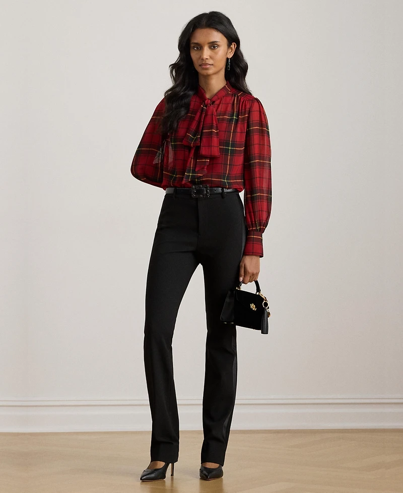 Lauren Ralph Women's Plaid Tie-Neck Blouse
