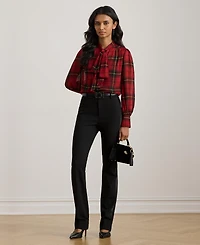 Lauren Ralph Women's Plaid Tie-Neck Blouse