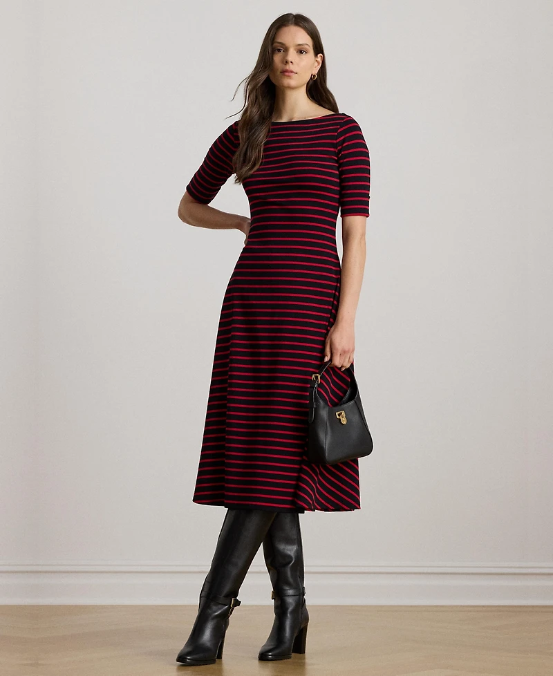 Lauren Ralph Women's Striped Stretch Cotton Midi Dress