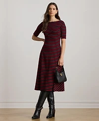 Lauren Ralph Women's Striped Stretch Cotton Midi Dress
