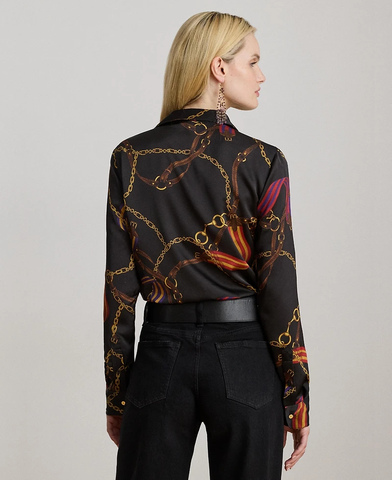 Lauren Ralph Lauren Women's Classic Fit Belting-Print Satin Shirt