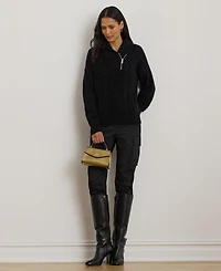 Lauren Ralph Women's Cable Shawl-Collar Quarter-Zip Sweater