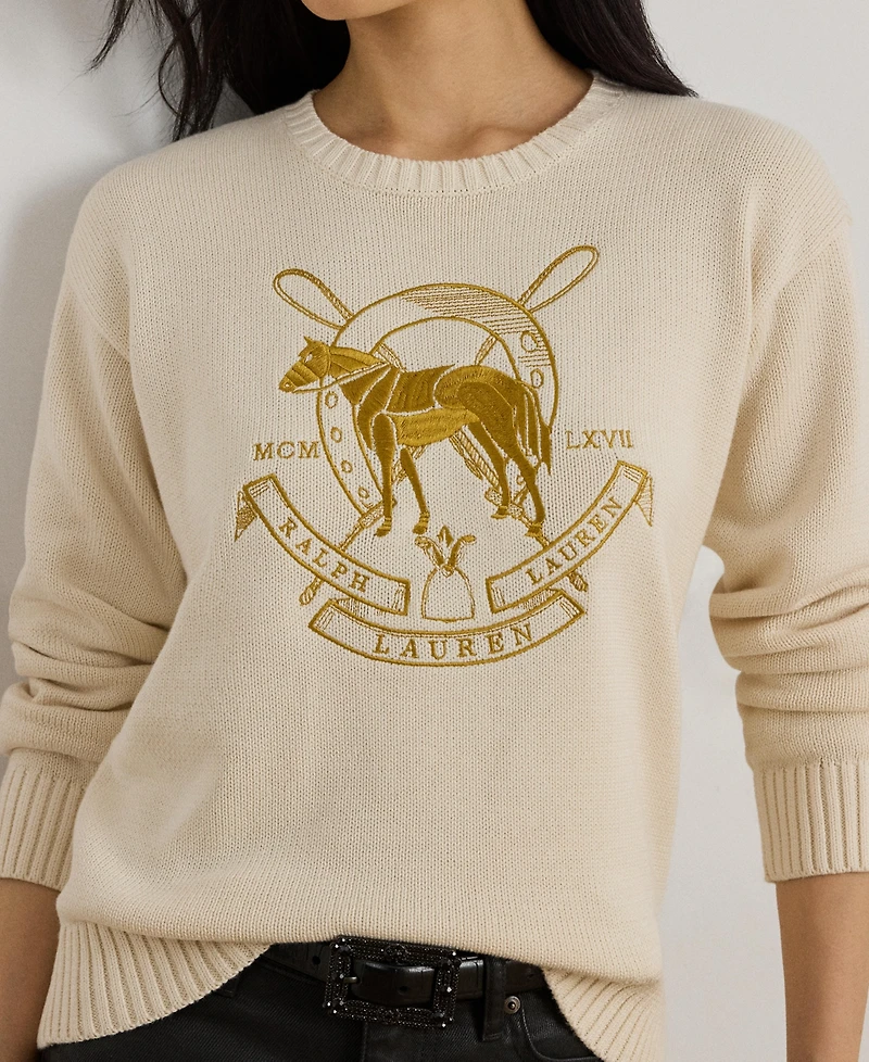Lauren Ralph Women's Embroidered Crewneck Knit Sweater