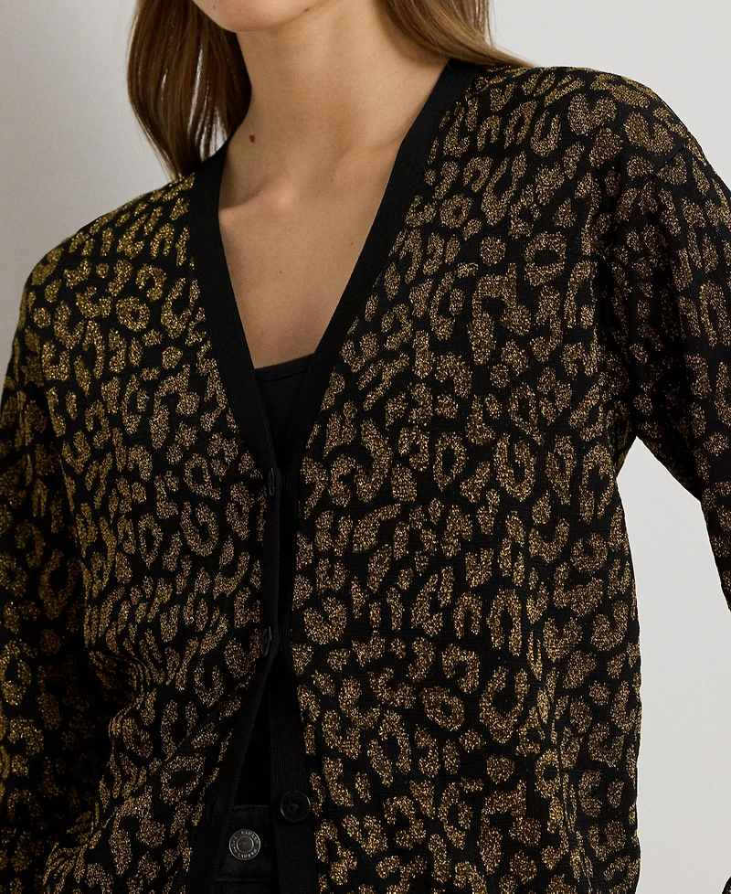 Lauren Ralph Women's Metallic Ocelot Long Sleeve Cardigan