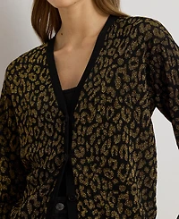 Lauren Ralph Women's Metallic Ocelot Long Sleeve Cardigan