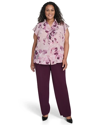 Calvin Klein Plus Size Ruffle Front Short Sleeve Top