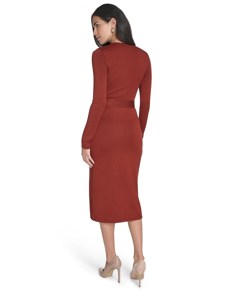 Jessica Howard Women's Long Sleeve Belted Midi Dress