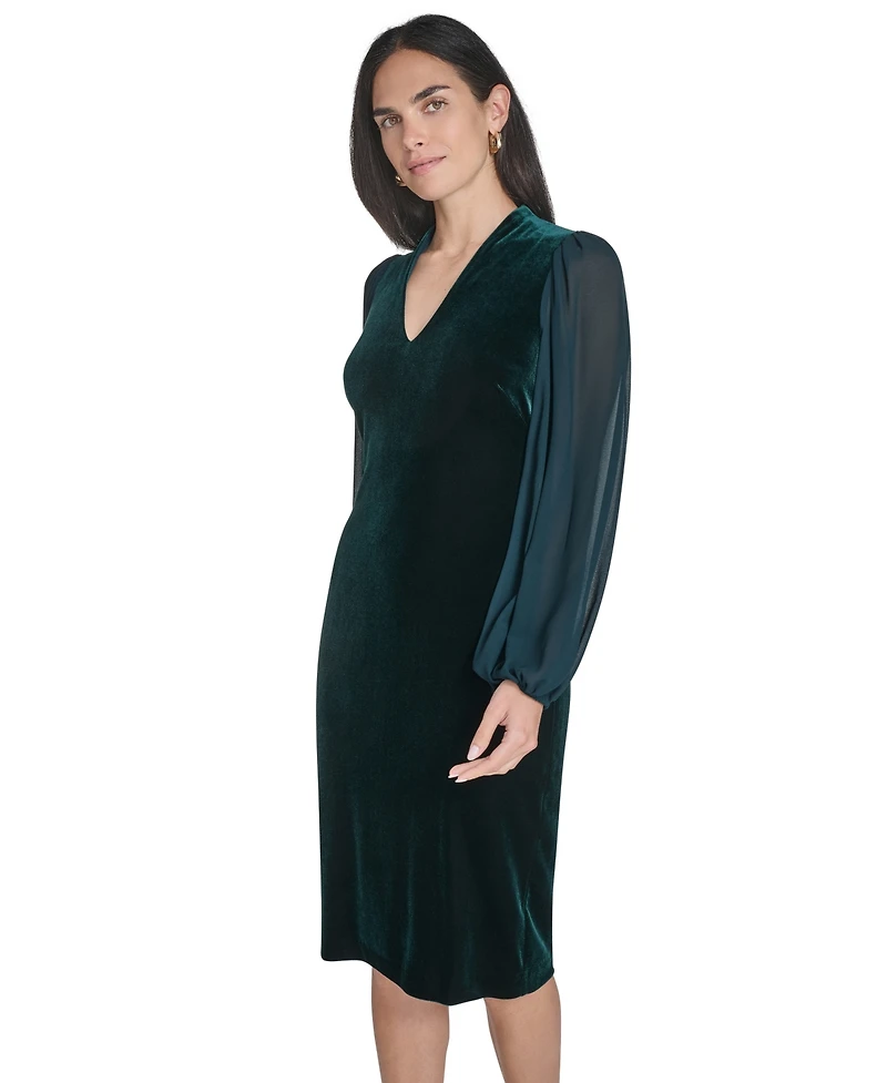 Jessica Howard Women's V-Neck with Chiffon Sleeve and Back Yoke Bodycon Dress