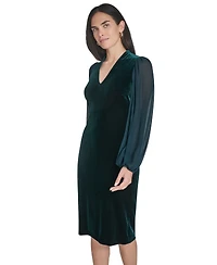 Jessica Howard Women's V-Neck with Chiffon Sleeve and Back Yoke Bodycon Dress