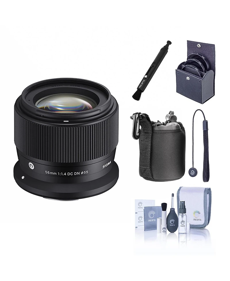 Sigma 56mm f/1.4 Dc Dn Contemporary Lens for Canon Rf,Bundle with Neoprene Lens Pouch, 55mm Filter Kit, Lens Cap Tether and Cleaning Kit
