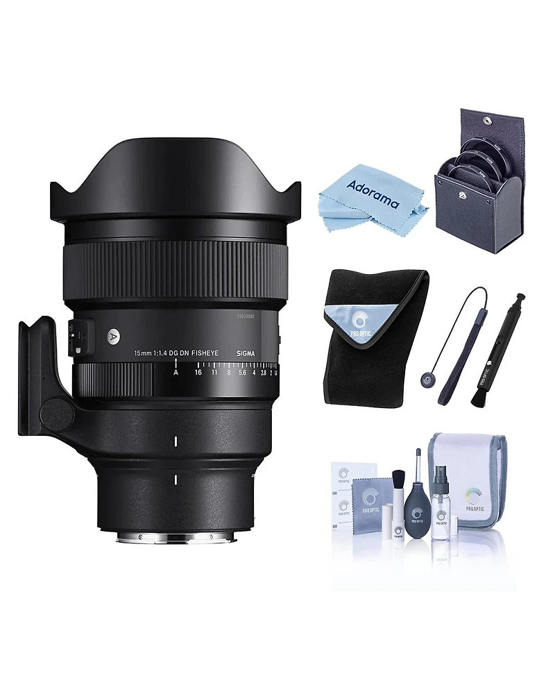 Sigma 15mm f/1.4 Dg Dn Diagonal Fisheye Art Lens for Sony E Mount, Black, Bundle with Lens Wrap, Lens Shade, Cleaning Kit, Lens Cap Tether and