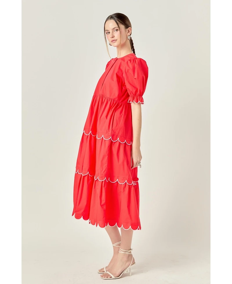English Factory Women's Contrast Scallop Edge Midi Dress