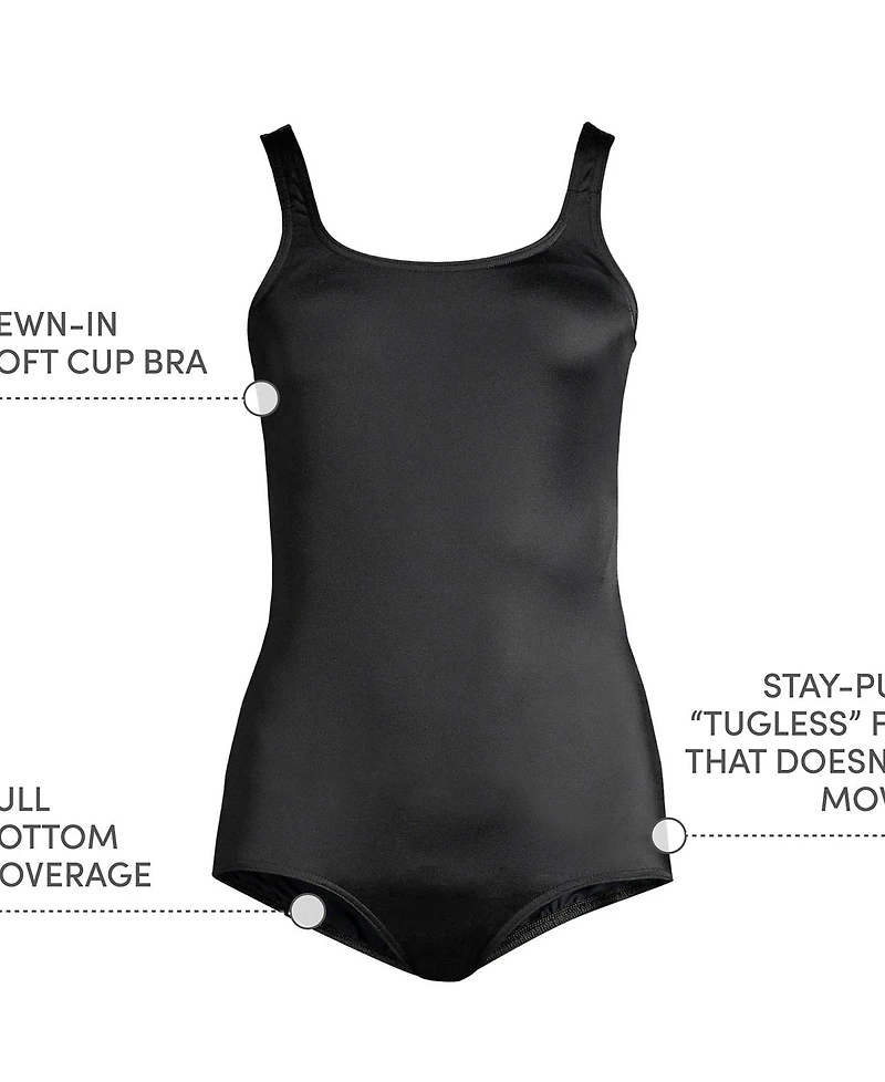 Lands' End Women's Long Torso Tugless Low Leg One Piece Swimsuit