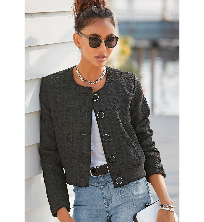 Lascana Women's Round Neckline Tweed Jacket