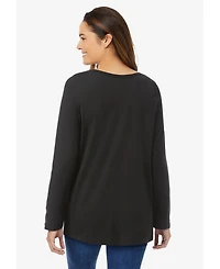 Woman Within Plus Perfect Long-Sleeve V-Neck Tee