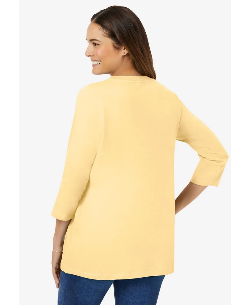 Woman Within Women's Perfect Three-Quarter Sleeve V-Neck Tee