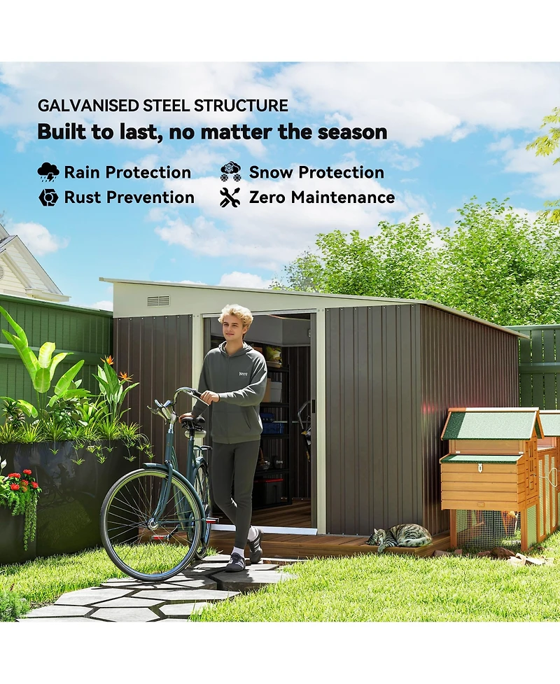 Outsunny 11' x 9' Metal Outdoor Storage Shed with Lockable Doors,