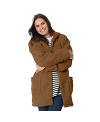 Woman Within Women's Short Hooded Berber Fleece Jacket