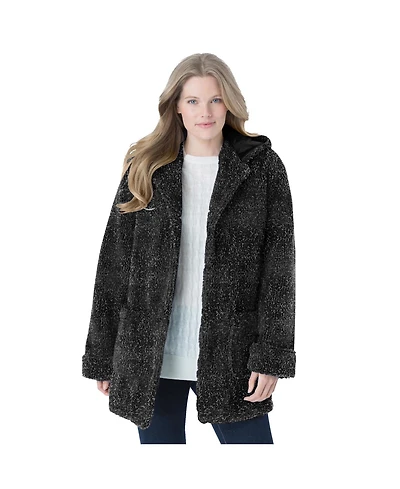 Woman Within Women's Short Hooded Berber Fleece Jacket