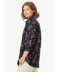 Woman Within Plus No Iron Three-Quarter Sleeve Peachskin Shirt