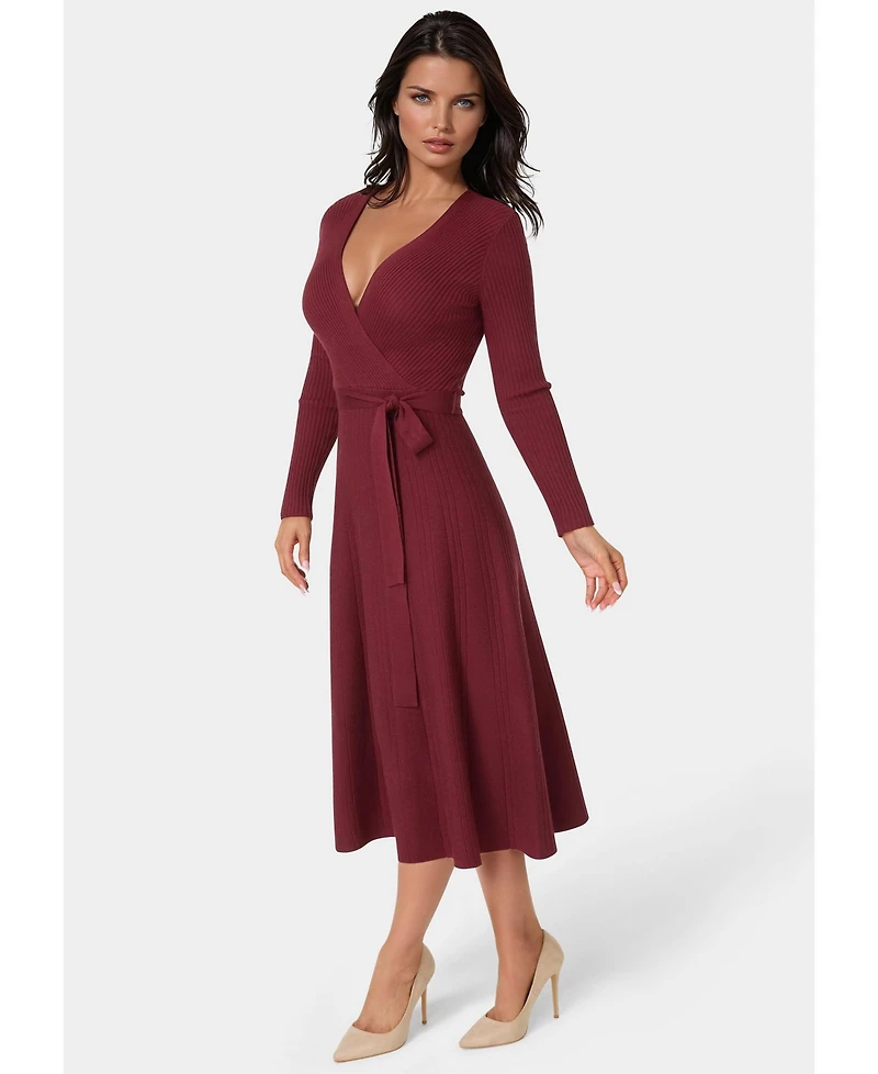 Bebe Women's Fit and Flare Midi Sweater Dress