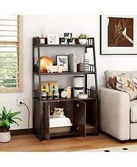 Cat Litter Box Enclosure with Storage Shelves Scratching Pad Charging Station