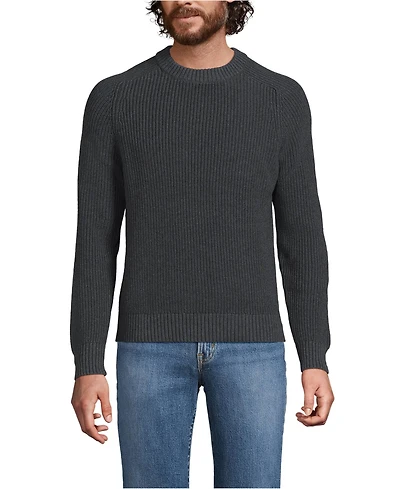 Lands' End Men's Cotton Drifter Saddle Crewneck Shaker Sweater