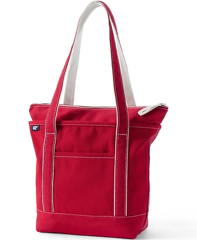 Lands' End Medium Solid Color 5 Pocket Zip Top Long Handle Canvas Tote Bag