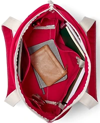 Lands' End Medium Solid Color 5 Pocket Zip Top Long Handle Canvas Tote Bag