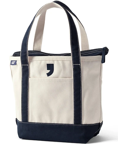 Lands' End Medium Embroidered 5 Pocket Zip Top Canvas Tote Bag