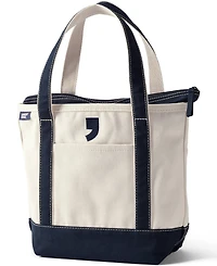 Lands' End Medium Embroidered 5 Pocket Zip Top Canvas Tote Bag