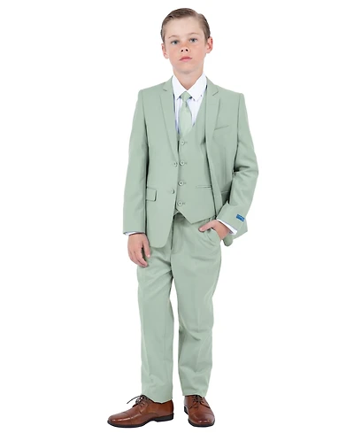 Perry Ellis Little Boys 5 Piece Sage Pastel Suit,Vest,Pants,Shirt and Tie Set