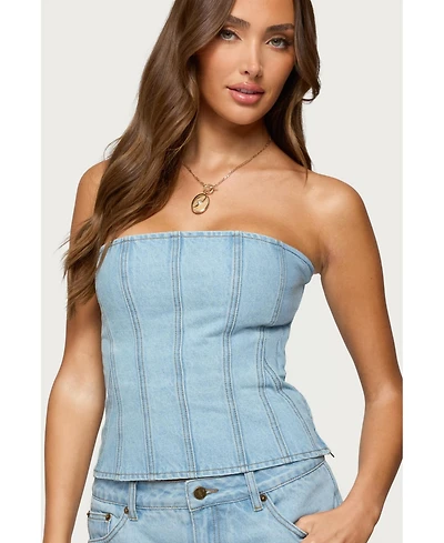 Edikted Womens Camelia Strapless Denim Corset