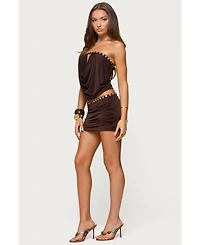 Edikted Womens Giana Iridescent Strapless Cowl Neck Top