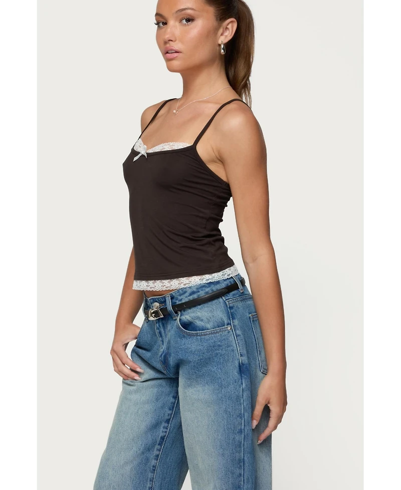 Edikted Women's Adriel Contrast Lacey Tank Top