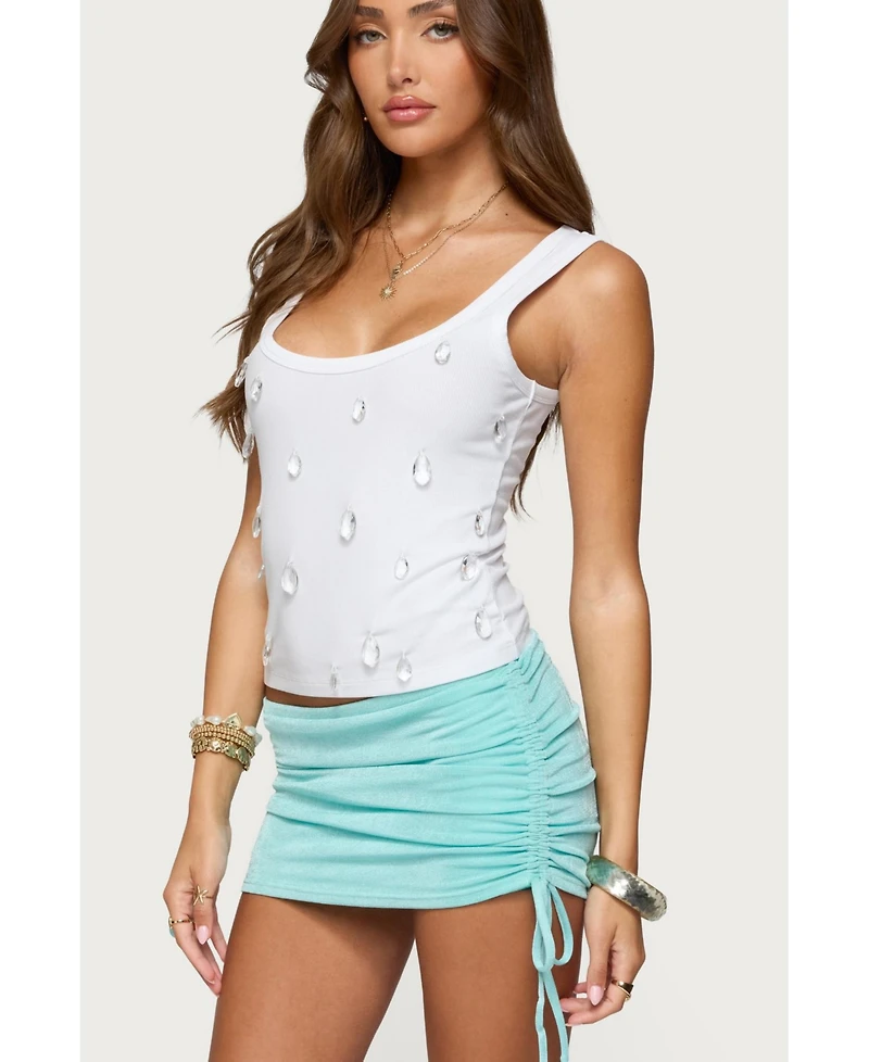 Edikted Womens Zelena Faux Crystal Ribbed Tank Top