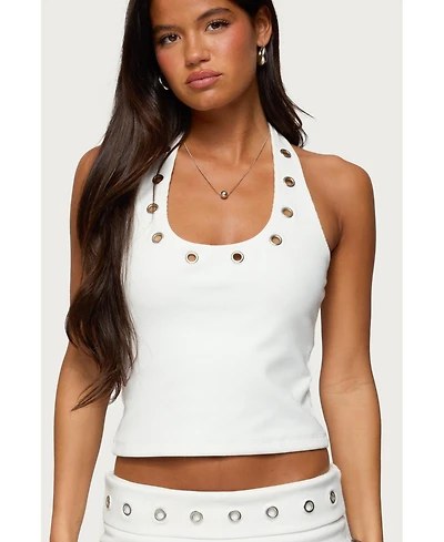 Edikted Women's Havana Grommet Ribbed Halter Top