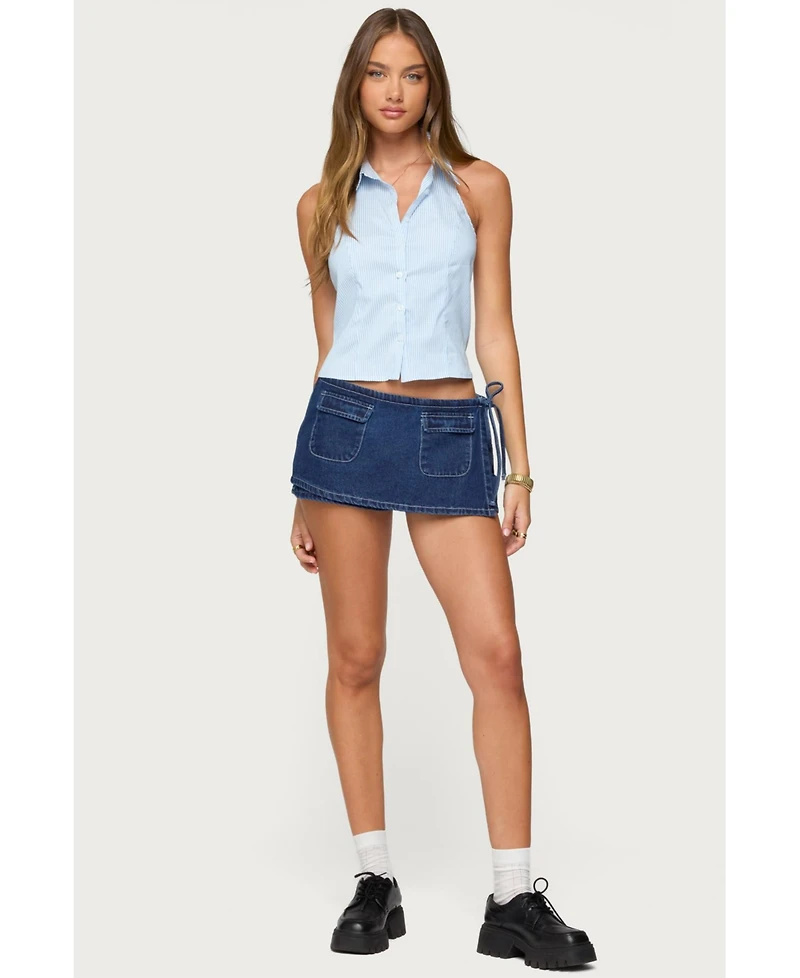 Edikted Womens Giselle Wrap Denim Mini Skort
