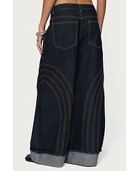 Edikted Women's Cuffed Low Rise Wide Leg Jeans