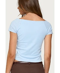 Edikted Womens Marina Raglan Stripey T Shirt