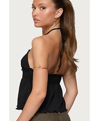 Edikted Womens Textured Iridescent Babydoll Halter Top