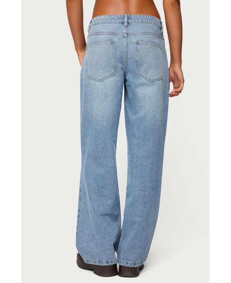 Edikted Womens Dutton Distressed Low Rise Jeans